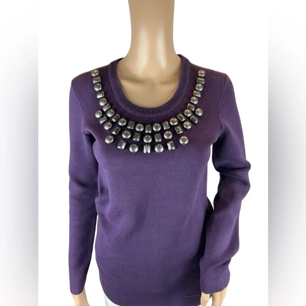 Burberry Brit Womens Deep Aubergine Studded Crew Neck Sweater Size Small